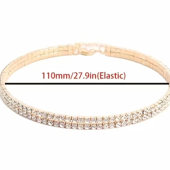 Gold Three row Rhinestone Choker..layer with leather or flower chokers. - Picture 3 of 6
